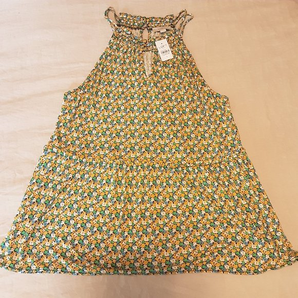 LOFT Green White Yellow Floral Flowy Boho Halter Cami Tank Top, New! Small - Picture 2 of 13